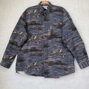 Columbia River Lodge Shirt Mens Large Blue Mallard Duck Print Button Down Cotton